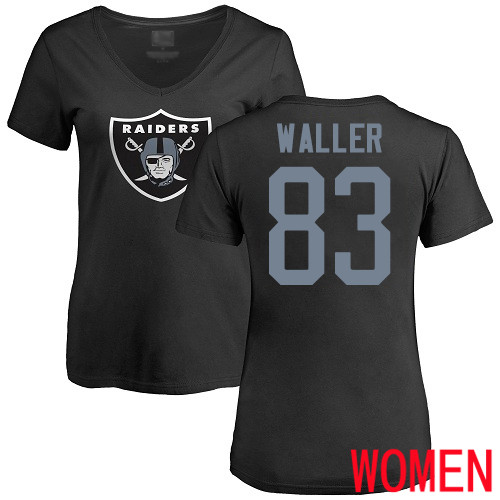 Oakland Raiders Black Women Darren Waller Name and Number Logo NFL Football #83 T Shirt